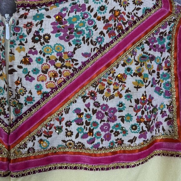 Vintage Malcolm Star Rizkallah Maxi Dress With Rhinestone Beading Size 12 Yellow - Picture 4 of 16